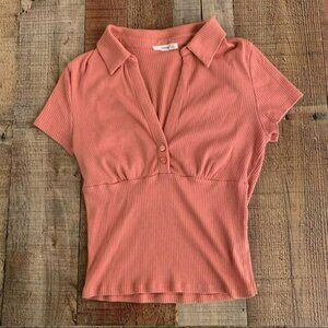 Timing womens size medium cropped ribbed knit short sleeve v-neck top